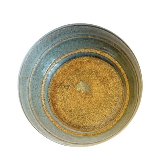 Hand Thrown Art Pottery Bowl Bluish Green Glaze w/Rings Artist Signed Multi Use - Picture 6 of 16